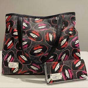 L.A.M.B. Kiss Me Tote and Wallet Set Lips Pink Red 💋